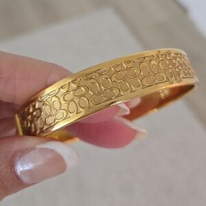 Vintage Coach Signature Gold Tone Slip On Bangle Bracelet Y2K 2000s
